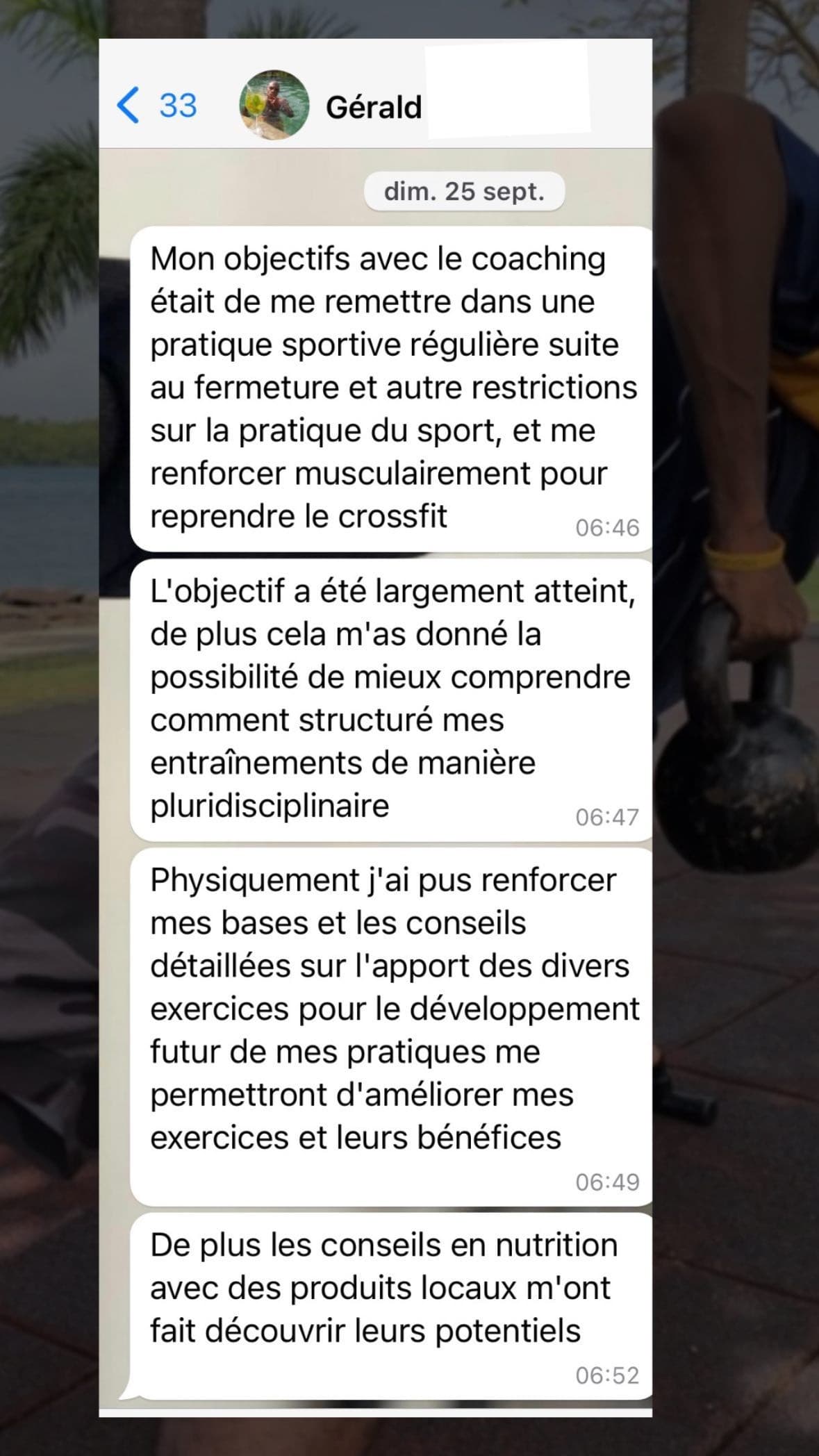 Message de Gérald, accompagné par Laurent LABECA pour reprendre le CrossFit